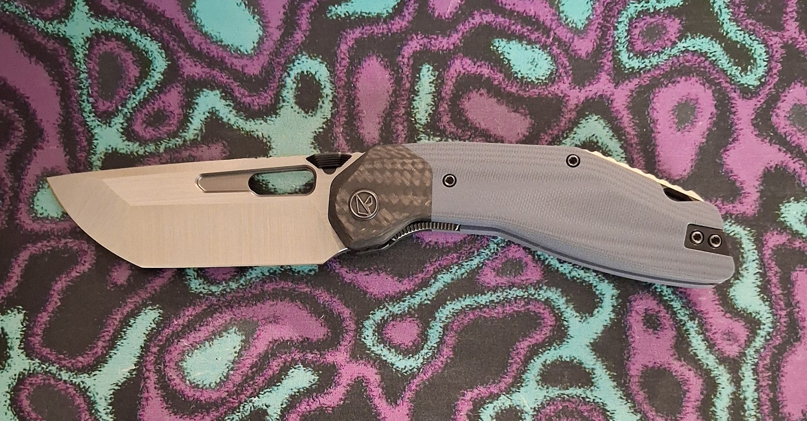 Ketuo Yakuza V2 Folding Knife Blue G10/ Carbon Fiber Handle Satin 14c28n Blade 