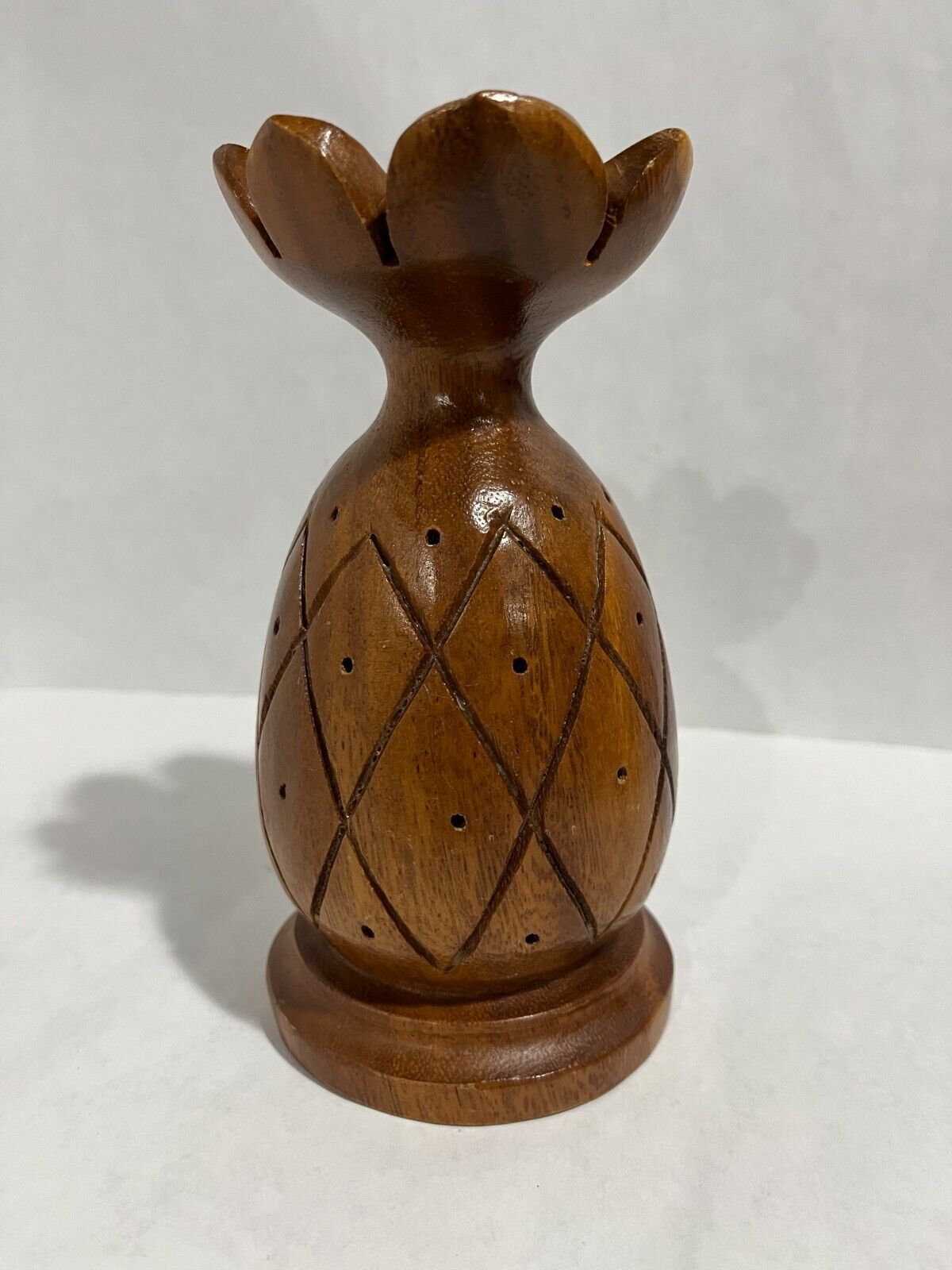 Vintage Carved Wooden Pineapple, Philippines, shows some wear