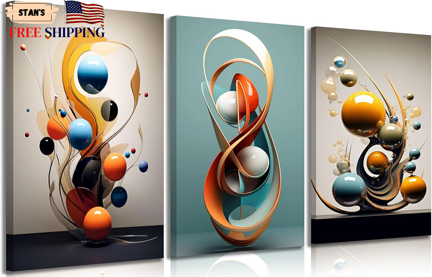 3pcs Modern Abstract Geometry Wall art Canvas Wrapping 12X16in