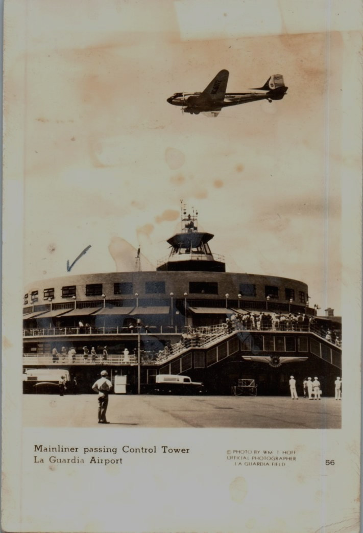 Vintage Postcard 1940\'s Mainliner & Control Tower, LaGuardia Airport, New York Vintage Postcard 1940\'s Mainliner & Control Tower, LaGuardia Airport, New York