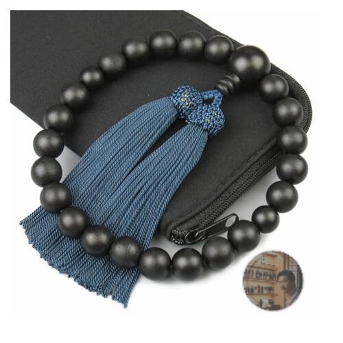 Nenjudo Japanese Men\'s Prayer Beads Ebony 22 Beads Dark Blue Tassel New