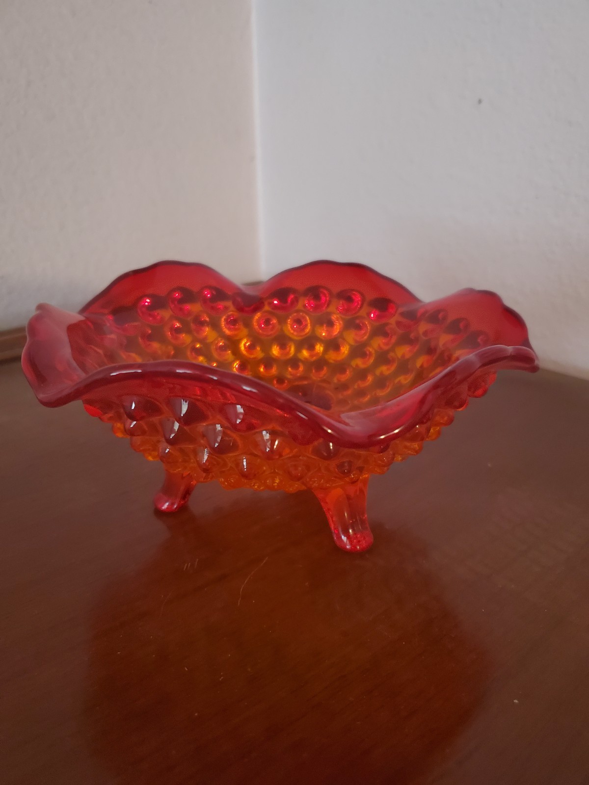 Vintage Amberina Hobnail Footed Dish Bowl