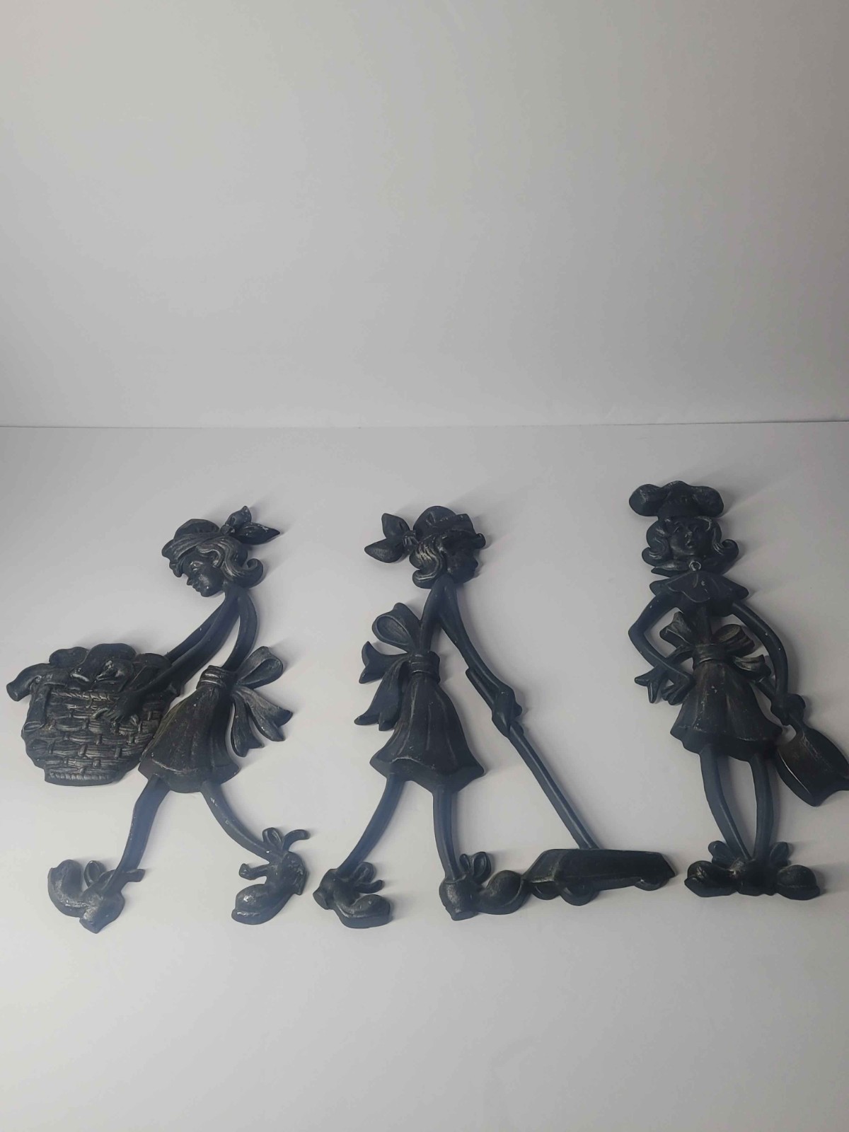 Vintage Sexton 1971 Cast Aluminum House Chores Wall Plaques Set of 3 - 12