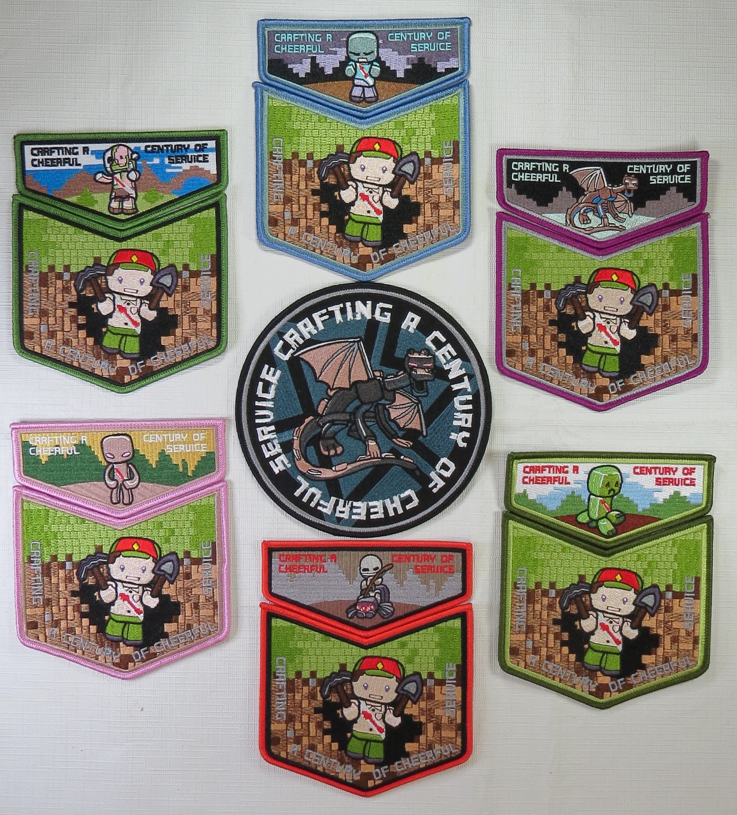 Minecraft Scout Themed OA Flap Patch Complete 7-Piece Set Cheerful Service Spoof