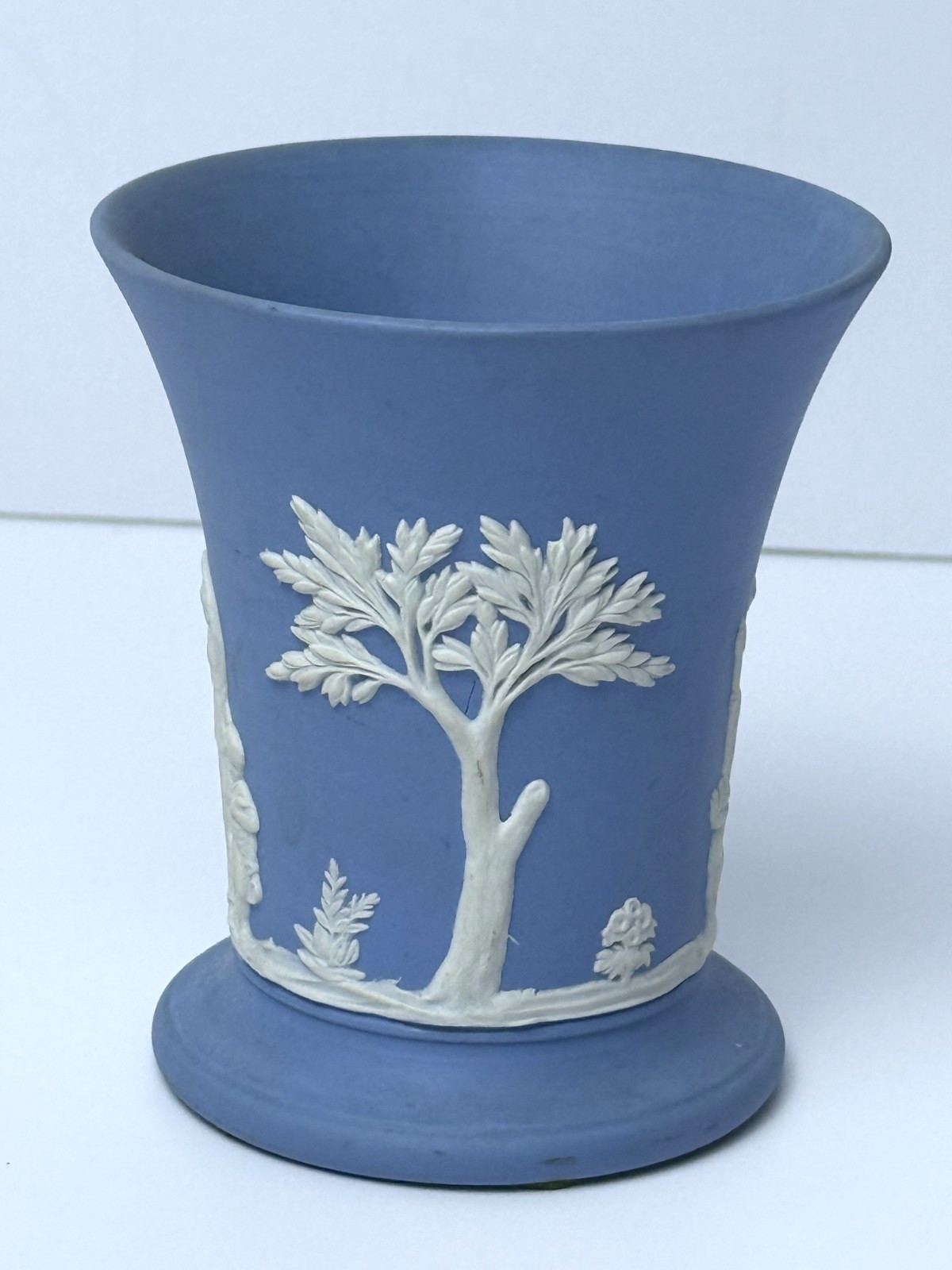 Vintage Wedgwood Jasperware Trumpet Vase Blue 3.75
