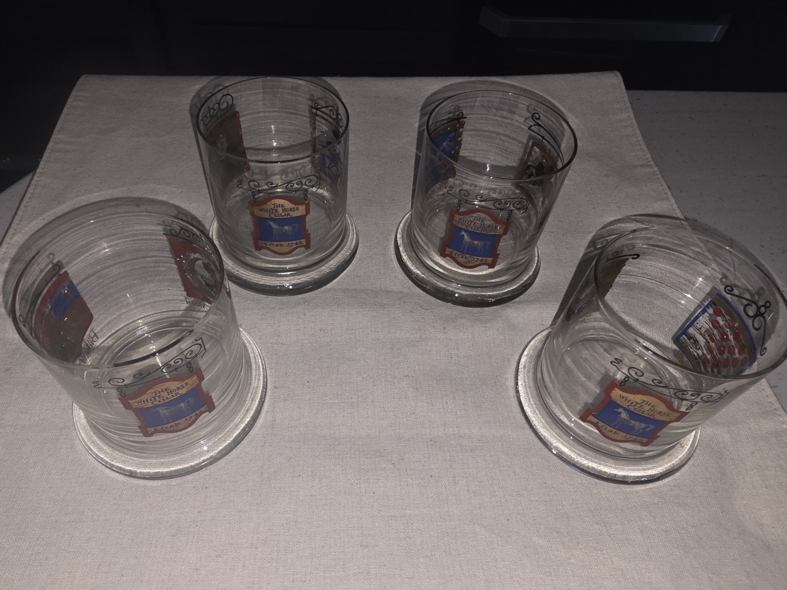 Set of 4 Vintage The White Horse Cellar Scotch Whiskey Glasses Set of 4 Vintage The White Horse Cellar Scotch Whiskey Glasses