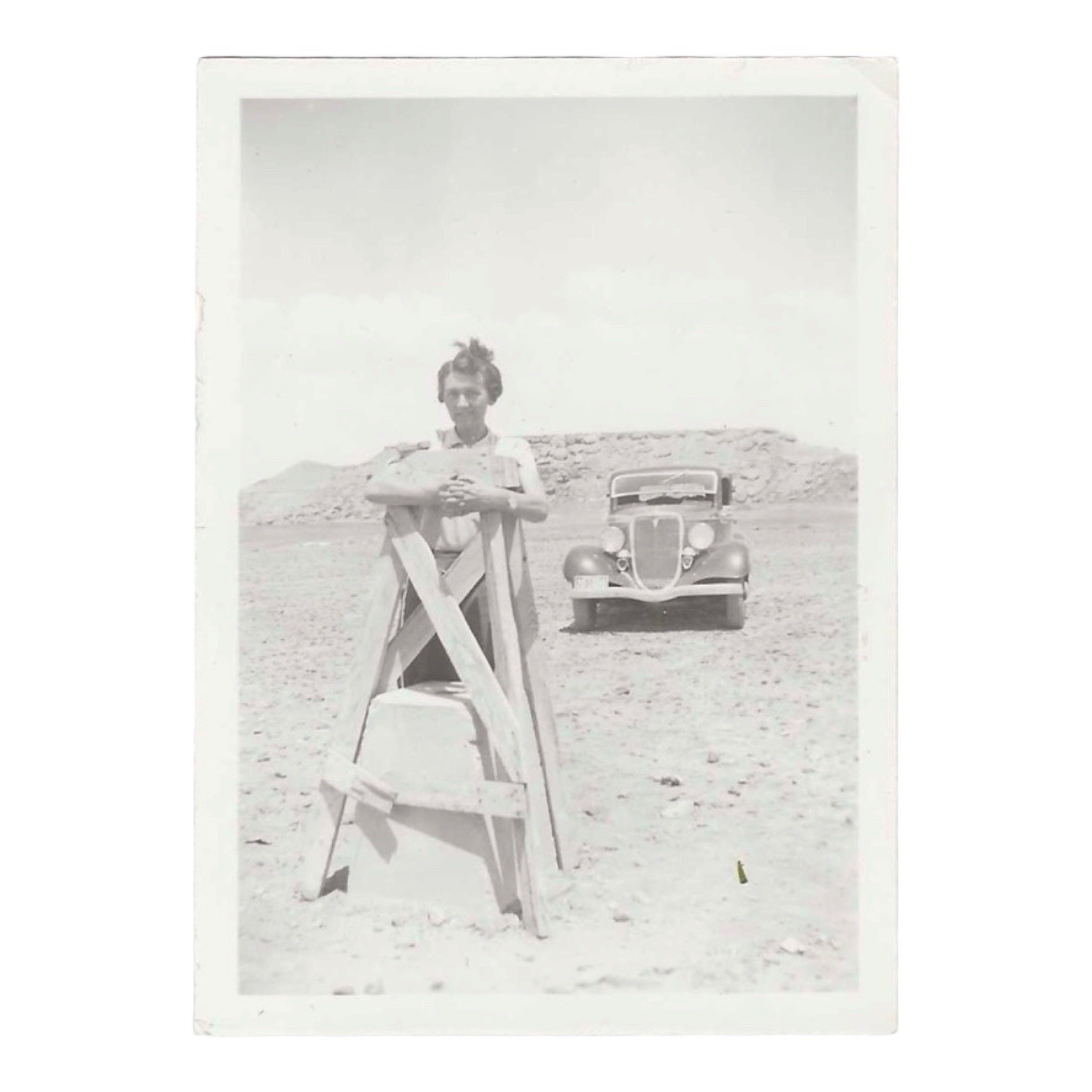 Vintage Snapshot Photo Woman With 1930s Car Desert Road Trip Vintage Snapshot Photo Woman With 1930s Car Desert Road Trip