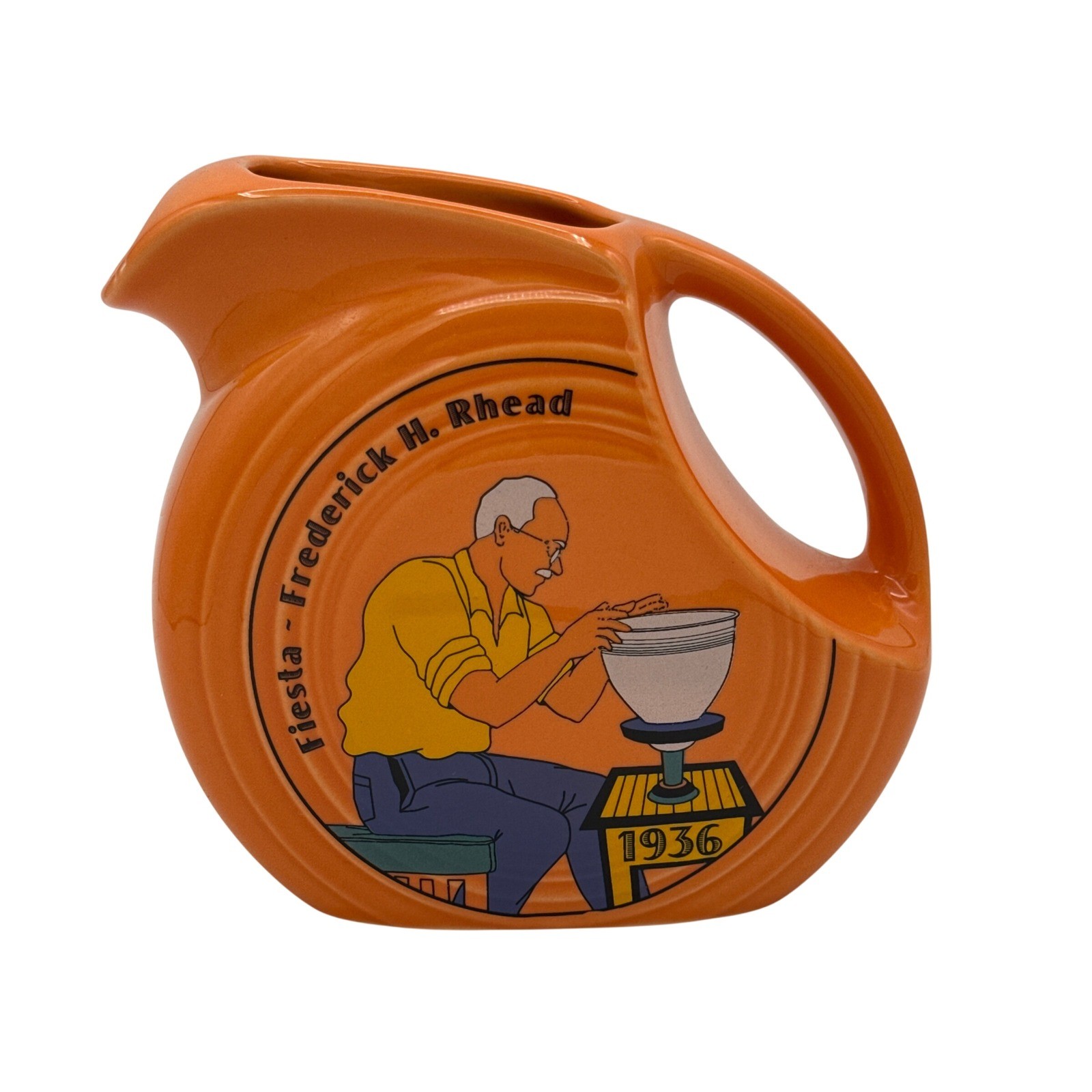 Fiesta Frederick H Rhead Disc Juice Pitcher Tangerine 1936 Anniversary Fiesta Frederick H Rhead Disc Juice Pitcher Tangerine 1936 Anniversary