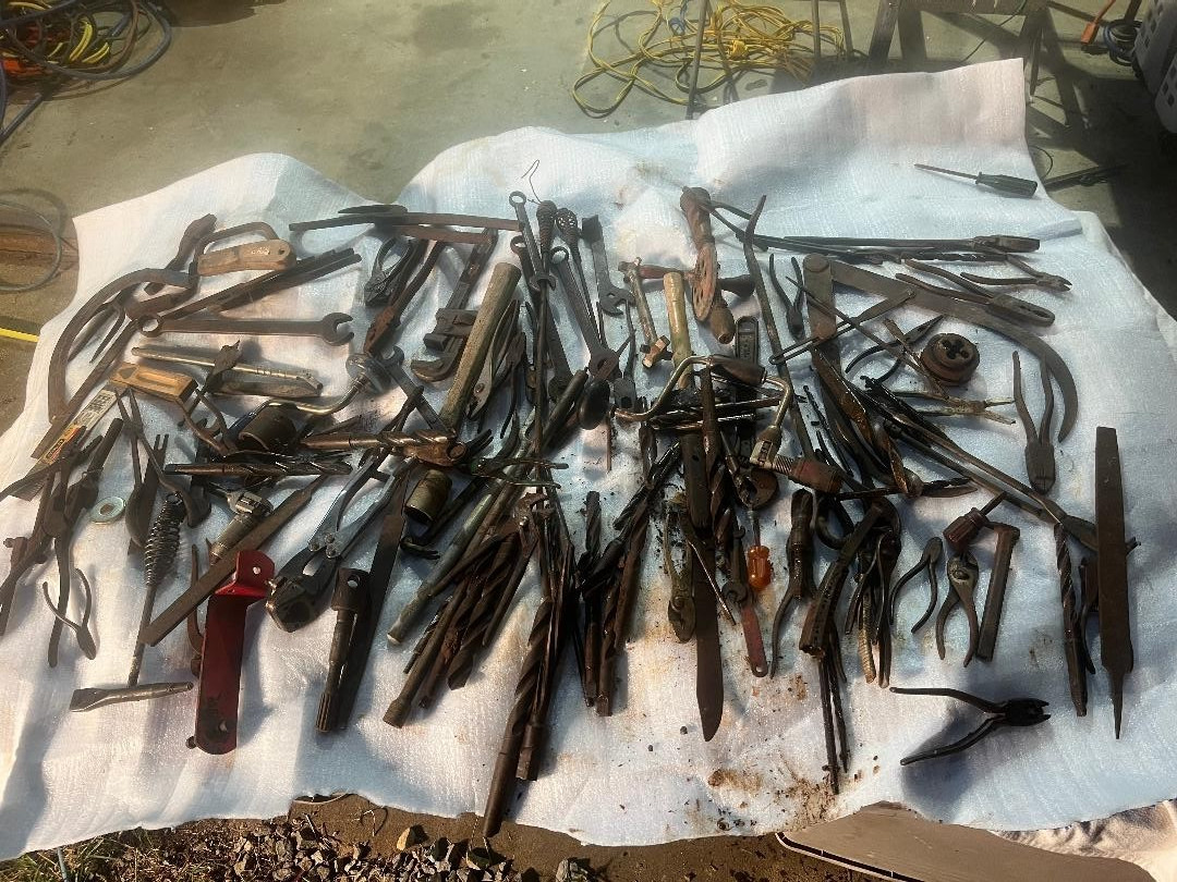 Vintage Antique LOT (130+) BARN workbench find Wrench Tool Adjust Pliers drill ,