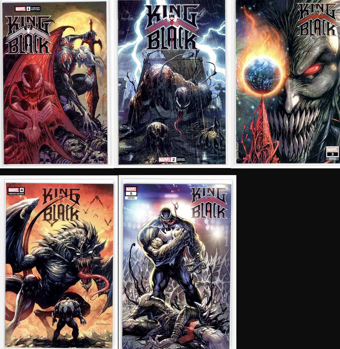 King in Black #1 2 3 4 5 Tyler Kirkham TRADE Variant Cover SET Lot VENOM Knull 