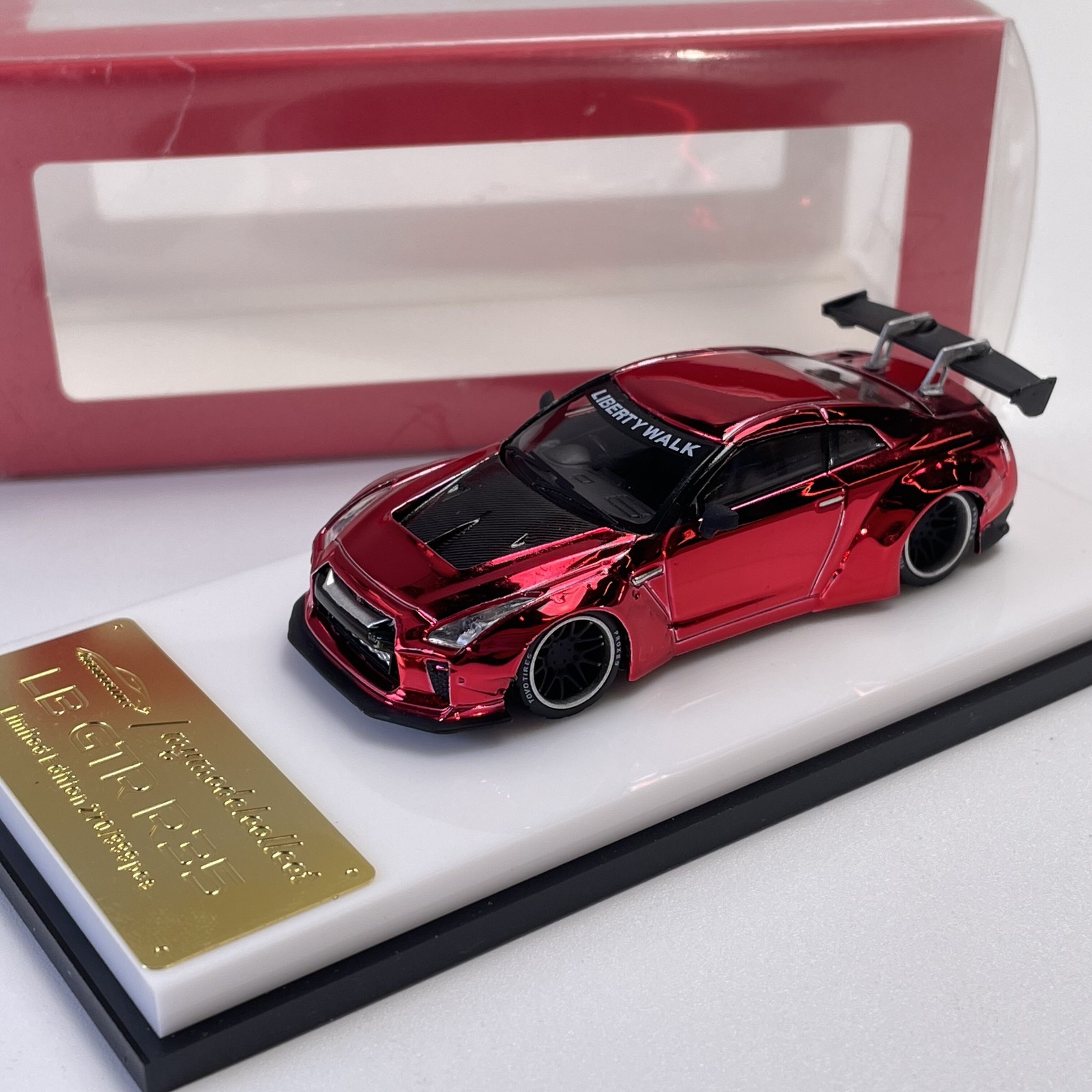 GT-R R35 LBWK Wide Body Chrome Red 1:64 Alloy Diecast Model Collectible
