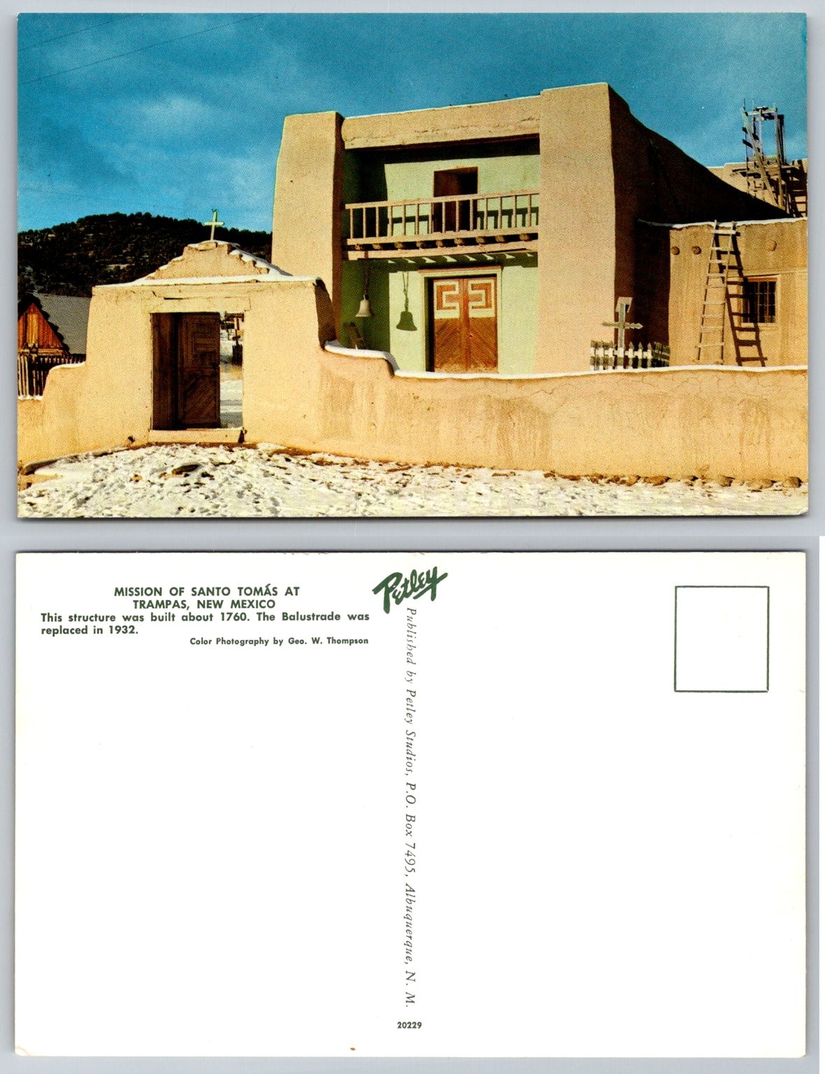 Mission Santo Tomás Trampas New Mexico Pelley Vintage Postcard c1940s-60s Mission Santo Tomás Trampas New Mexico Pelley Vintage Postcard c1940s-60s