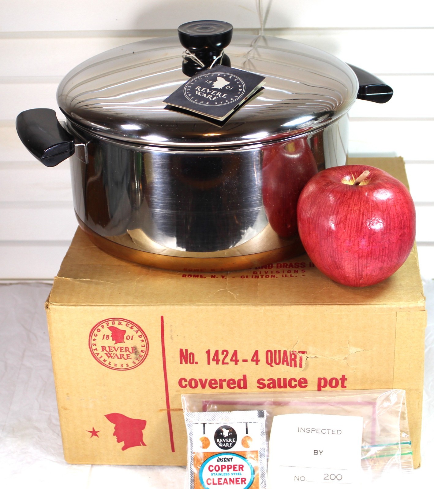 NIB NOS Revere Ware Pre-1968 4 QT Saucepan Dutch Oven Pan Copper Clad Bottom