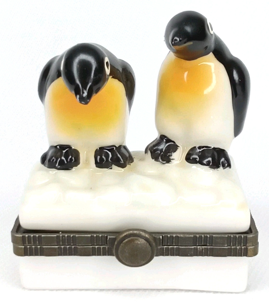 Vintage 1990s White & Black Ceramic Emperor Penguin Trinket Box