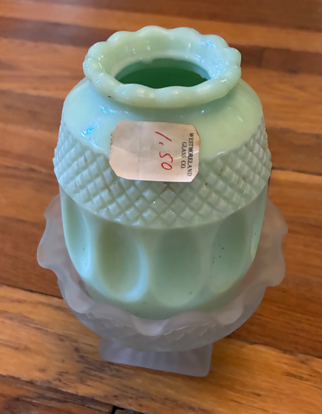 Vintage Westmoreland Fairy Light Lamp Green Jadeite Milk Glass Original Tag NOS