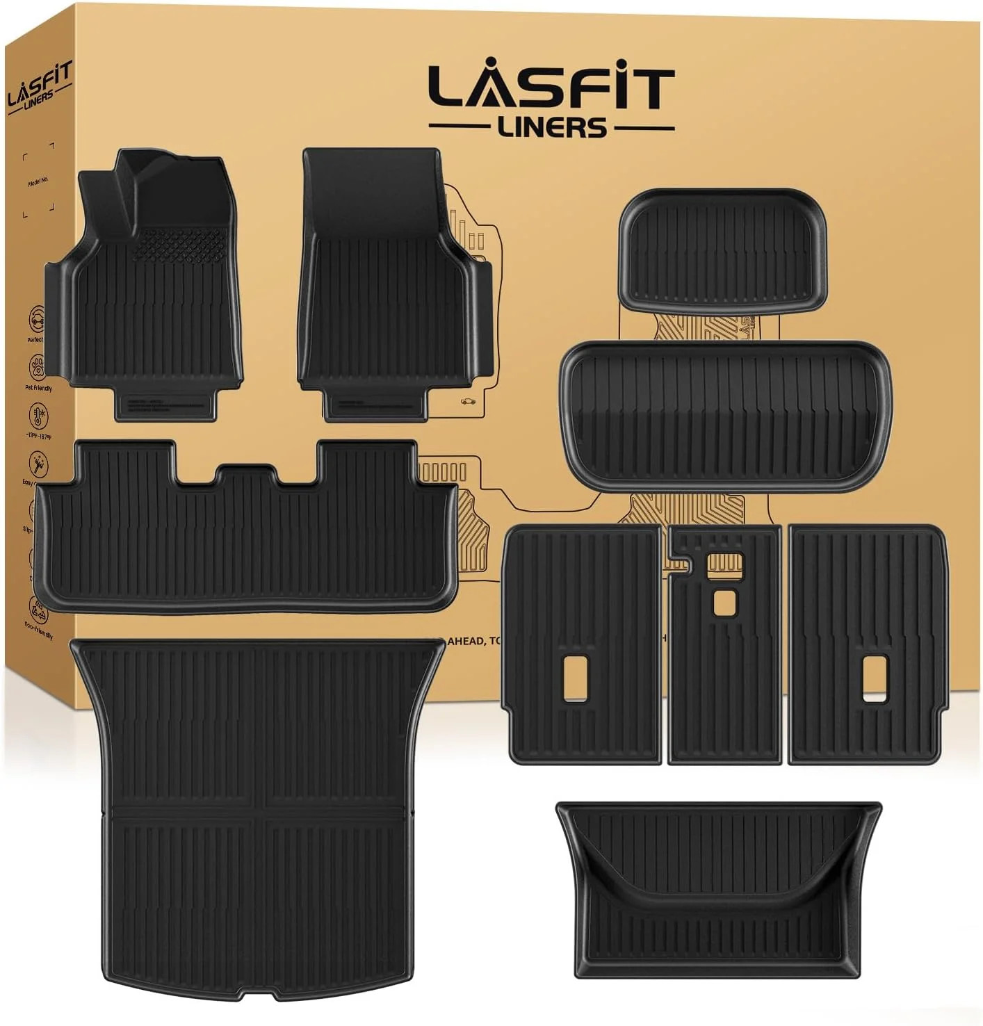 LASFIT 10PCS Floor Mats for Tesla Model Y Juniper 2026 2025, TPE Custom Fit All LASFIT 10PCS Floor Mats for Tesla Model Y Juniper 2026 2025, TPE Custom Fit All