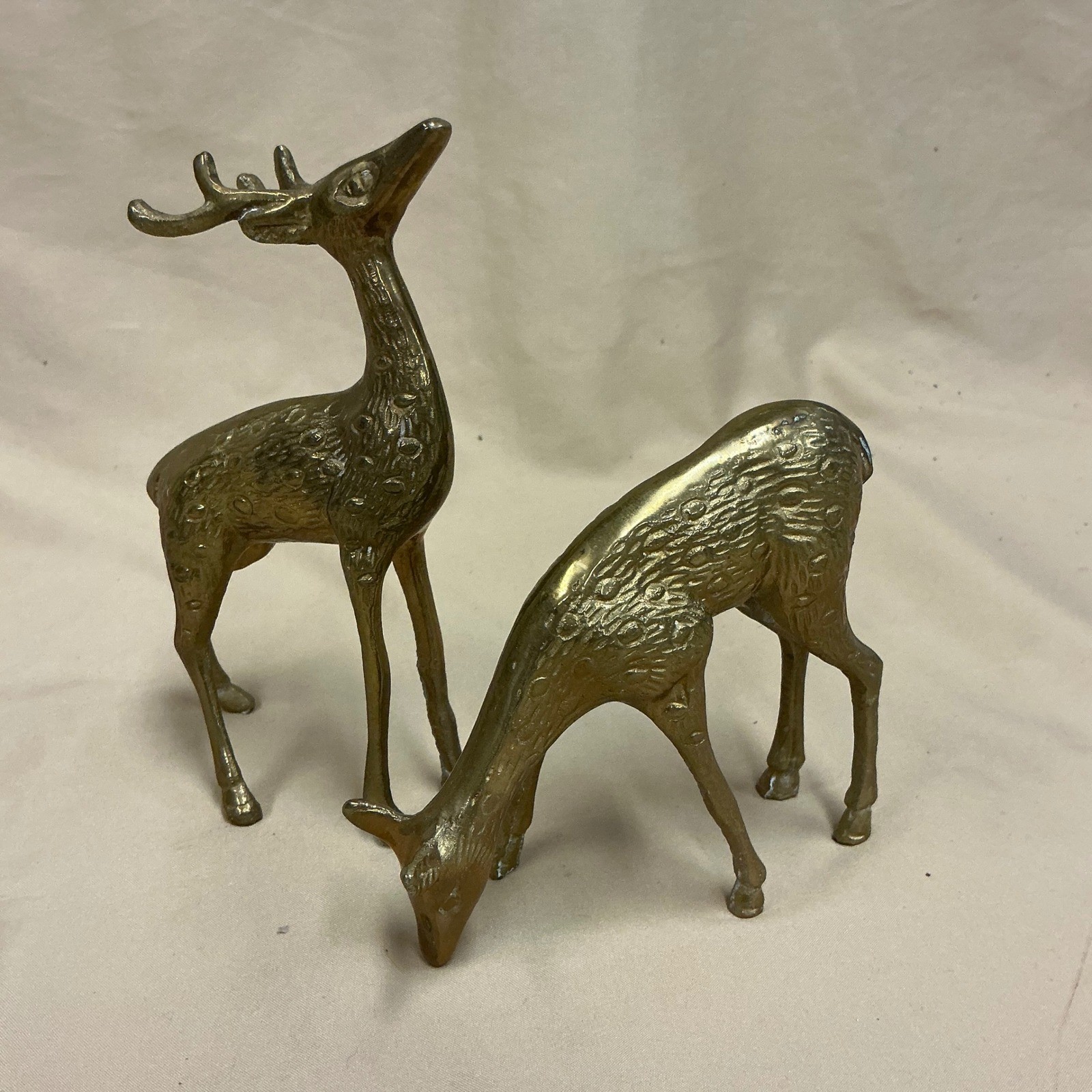 Vintage Solid Brass Deer Figurines Set of 2 Mid Century Modern Buck & Doe Decor