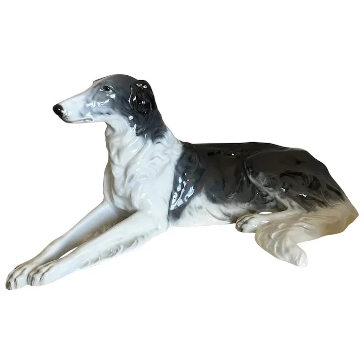 THE LARGEST 15&1/2 INCHES LONG BORZOI DOG FIGURINE BY ROSENTHAL GERMANY