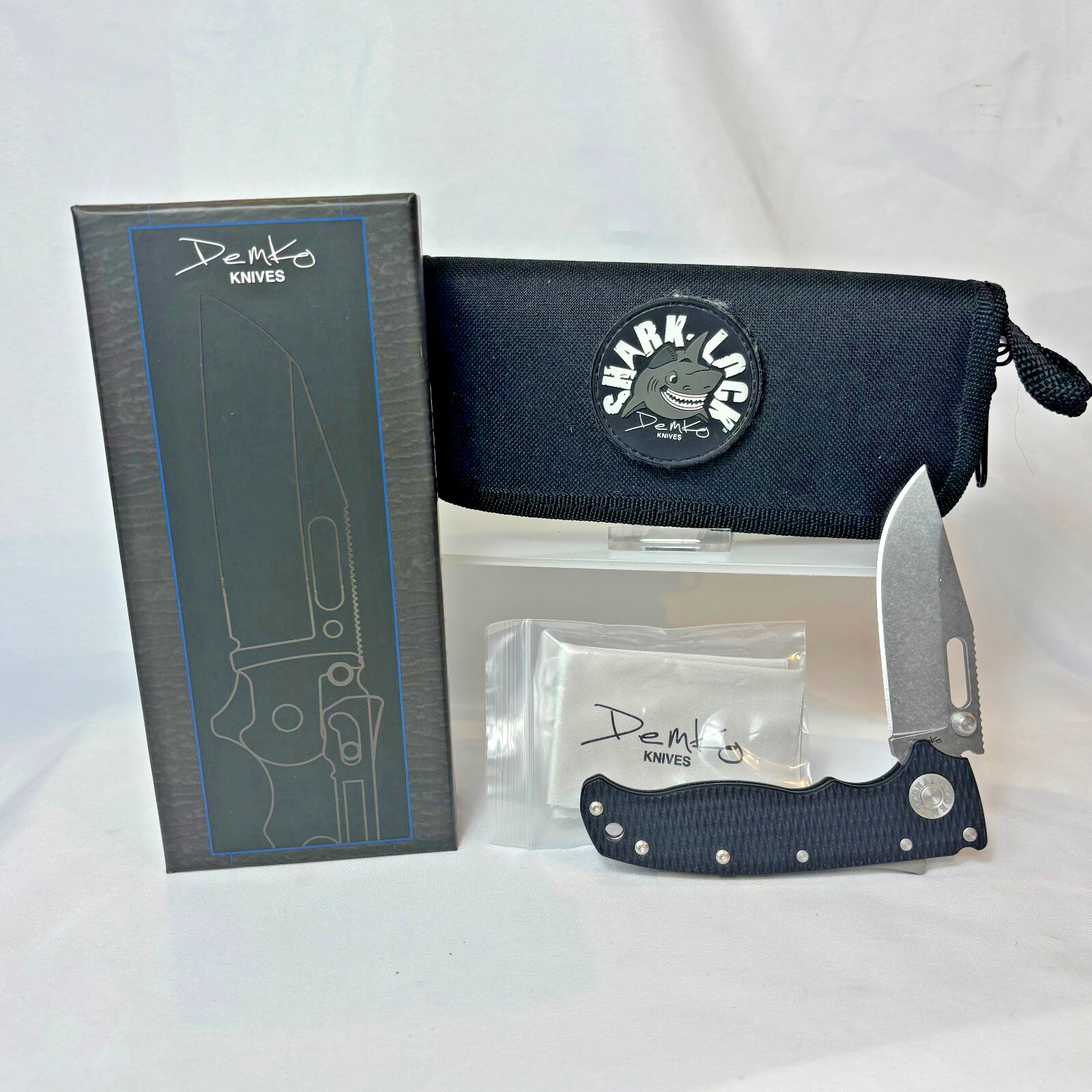 Demko AD20.5 Knife Black Handle Shark-Lock Single Folding Blade W/ Case In Box Demko AD20.5 Knife Black Handle Shark-Lock Single Folding Blade W/ Case In Box