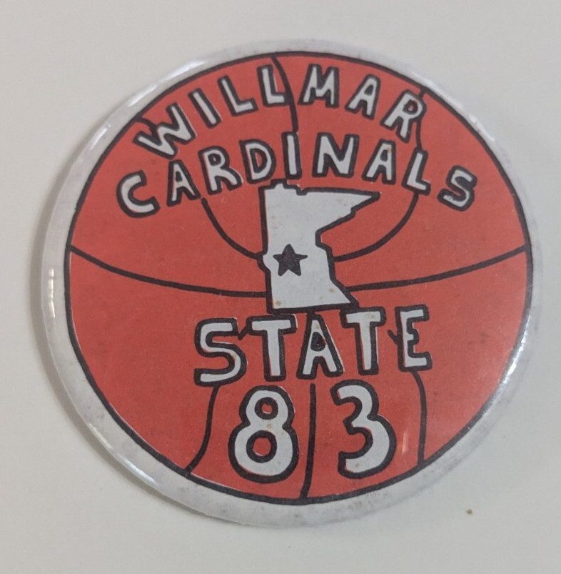 Vintage Willmar MN Cardinals Basketball State 83 Pin Back Button 2.5\