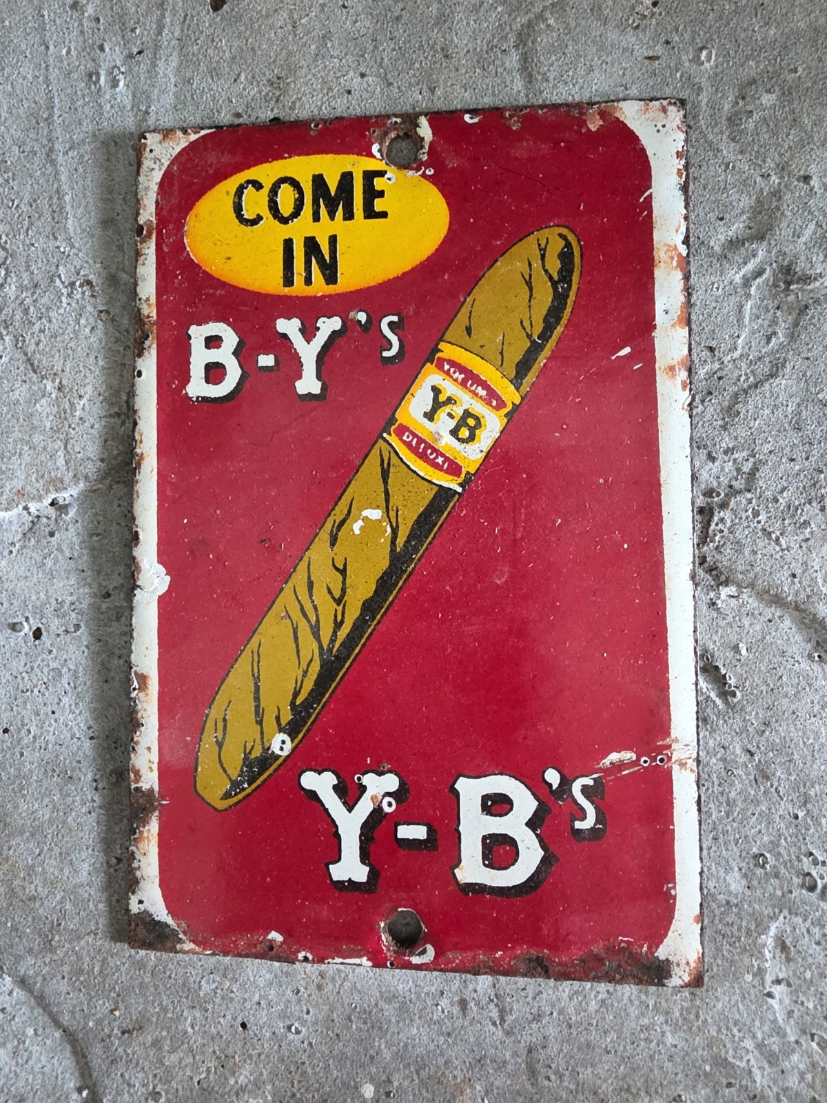 VINTAGE B-Y’S COME IN Y-B’S CIGAR PORCELAIN DOOR PUSH TOBACCO PIPE SMOKE SIGN 6\ VINTAGE B-Y’S COME IN Y-B’S CIGAR PORCELAIN DOOR PUSH TOBACCO PIPE SMOKE SIGN 6\