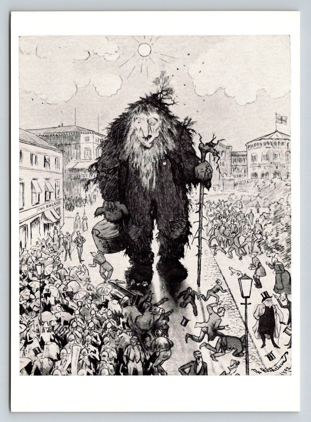 Th. Kittelsen The Troll on Karl Johan Street Norway Art Postcard 1904