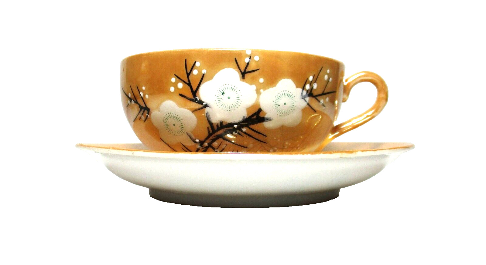 Vintage Lusterware Teacup & Saucer Gold Moriage Cherry Blossom Made In Japan