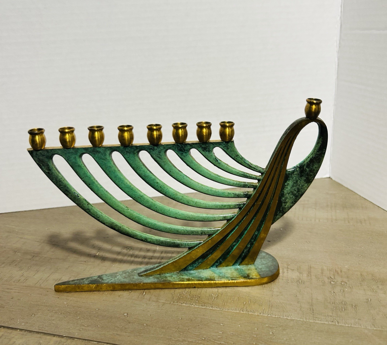 VTG Oppenheim 1463 Made in Israel Menorah Hanukkah Solid Brass Lamp