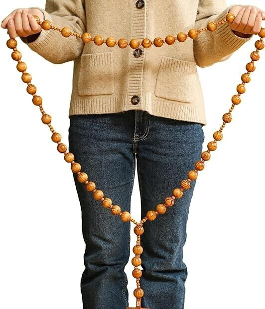 Giant Big Beads Rosario Natural Wood Jesus METAL Cross XL Large 37 Giant Big Beads Rosario Natural Wood Jesus METAL Cross XL Large 37