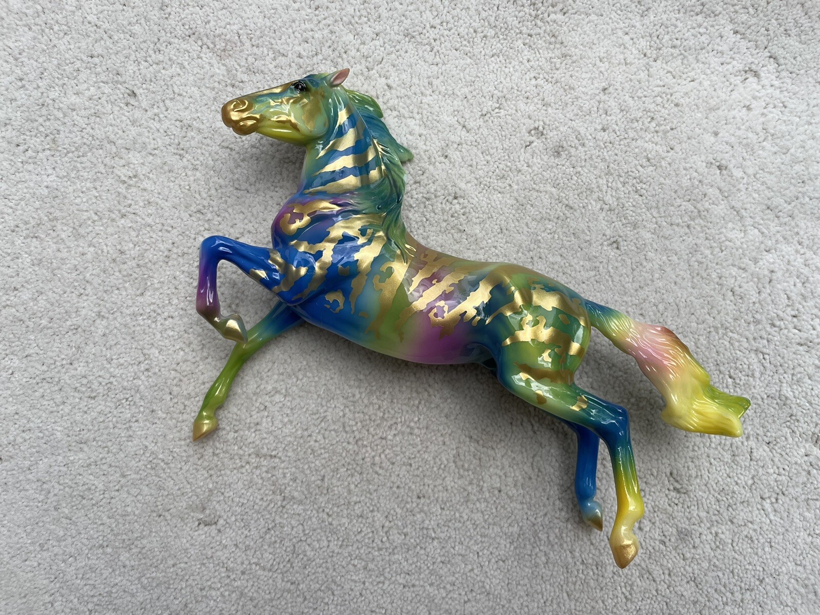 Breyer BreyerFest Horse #711482 Favrile Glossy Rainbow Zebra Rearing Mustang LE