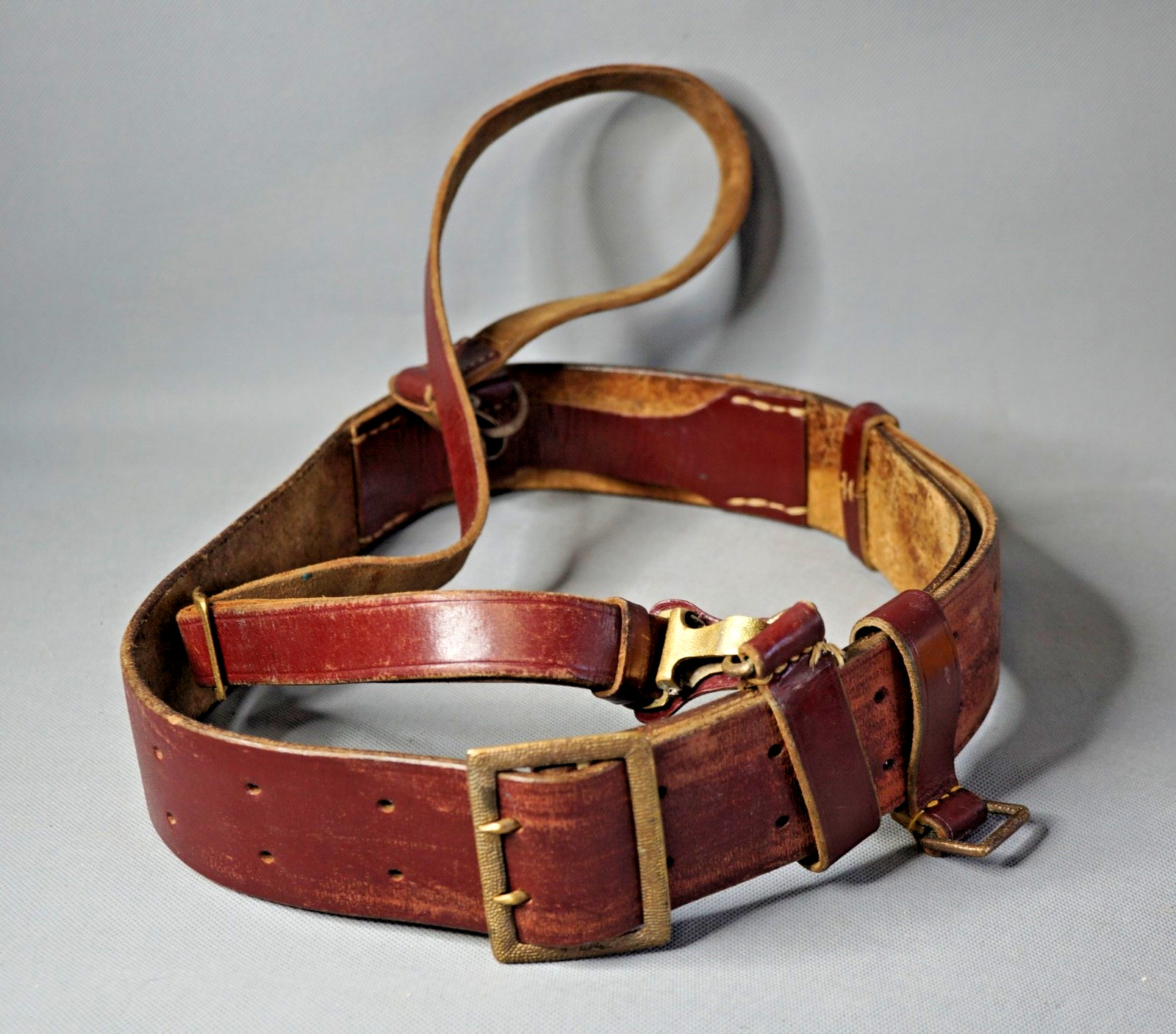 1943 WWII German Heer Army Officer's Military Uniform Leather Belt w Cross Strap