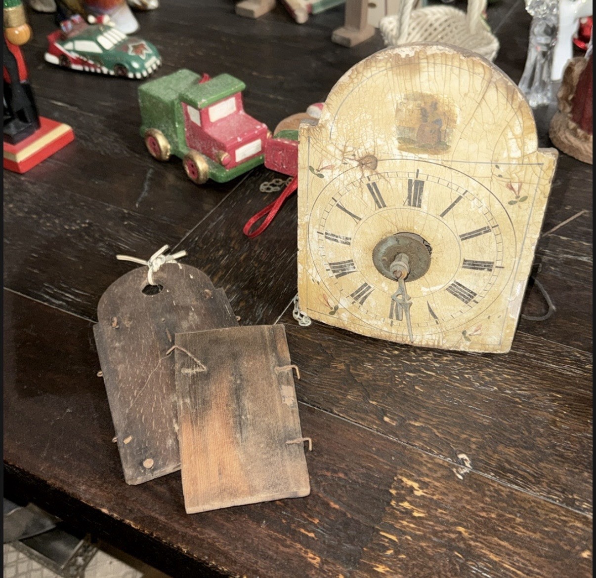 Antique 1800s Black Forest Wooden Wall Clock Hand Painted Dial Bell Restoration Antique 1800s Black Forest Wooden Wall Clock Hand Painted Dial Bell Restoration