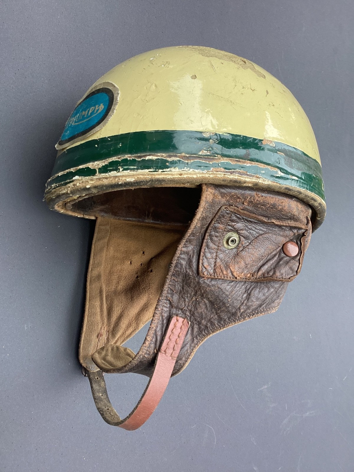 Vintage 1920’s 1930’s 1940’s Cork Leather Motorcycle racing Helmet triumph