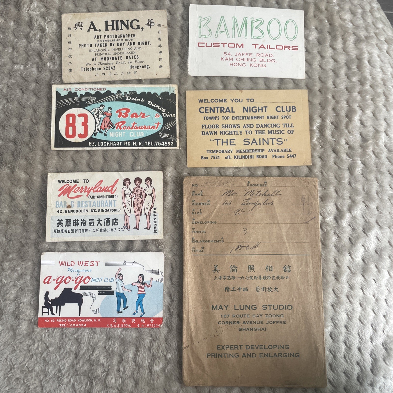 Vintage SE Asia Nightlife Ephemera  Singapore  Hong Kong Vietnam War era