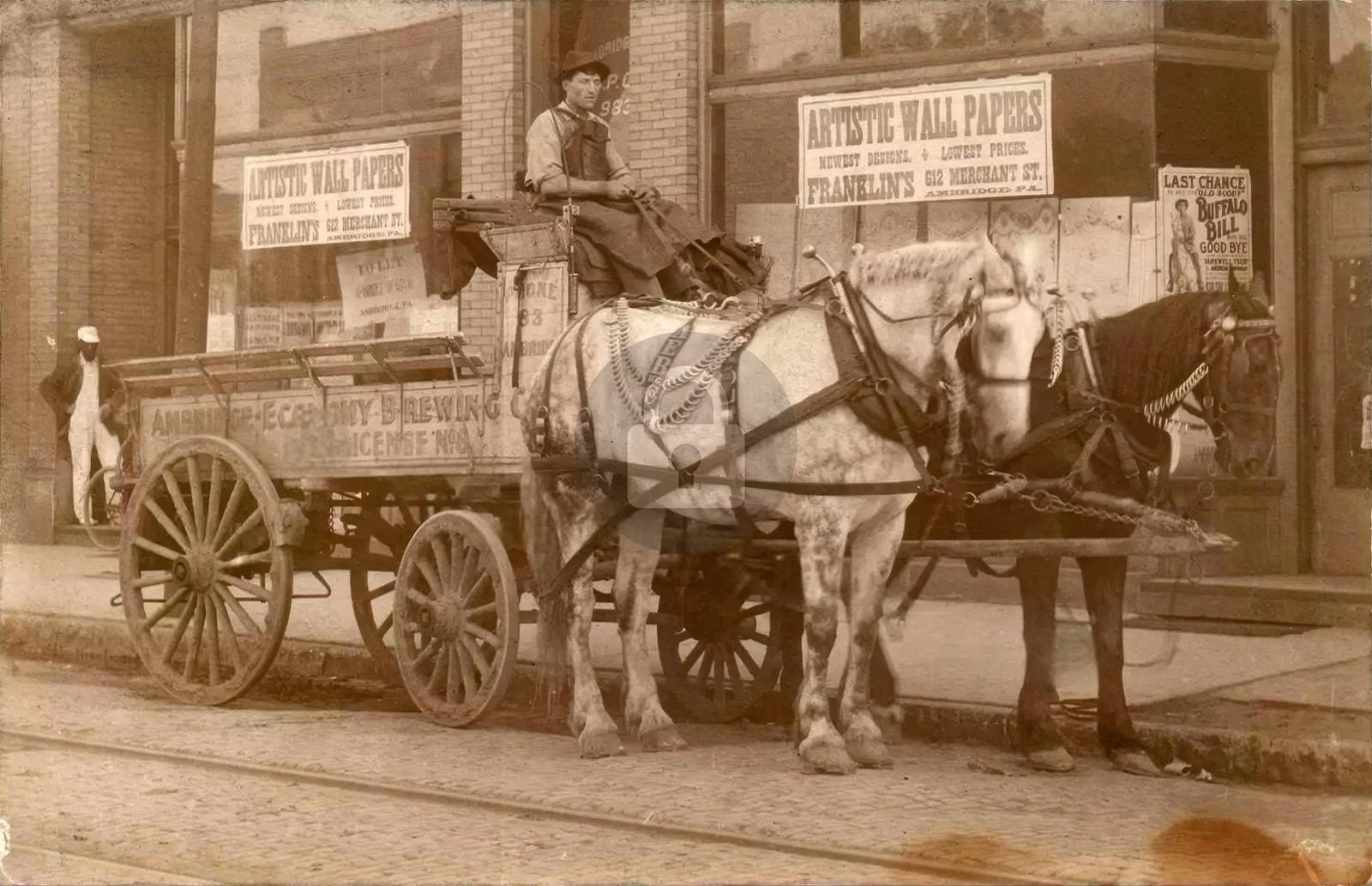 Horse Drawn Economy Brewing BEER Wagon AMBRIDGE PA RPPC Photo Postcard COPY