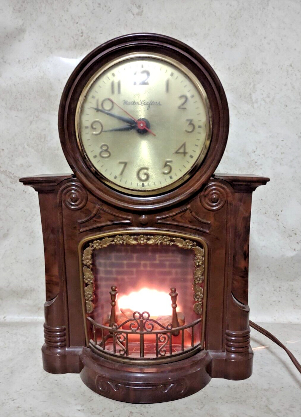 Vintage MasterCrafters Fireplace Clock Lights Animated Motion No. 272 Working