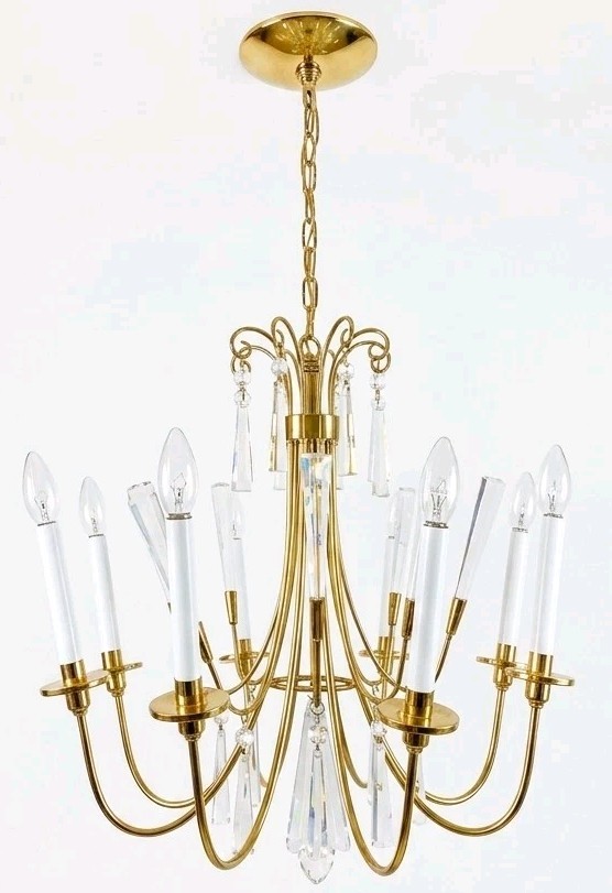 Lightolier Parzinger Style 1960s Brass 8 Light Crystal Prism Chandelier Germany