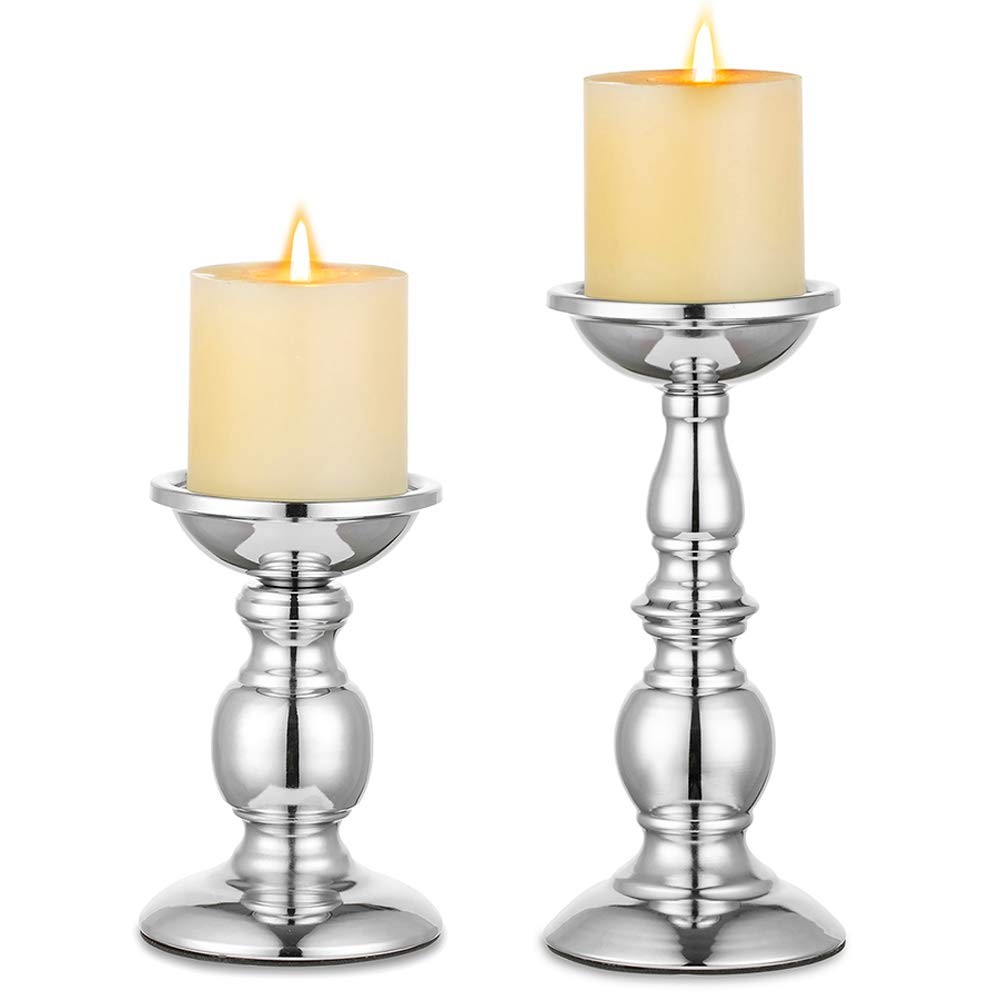 Nuptio Pillar Candle Holders Silver Metal for 3 Inch Candles 2 Pcs Nuptio Pillar Candle Holders Silver Metal for 3 Inch Candles 2 Pcs