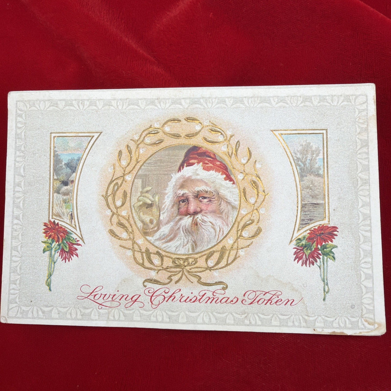 Beautiful ANTIQUE CHRISTMAS VINTAGE POSTCARD 1911 Santa Embossed
