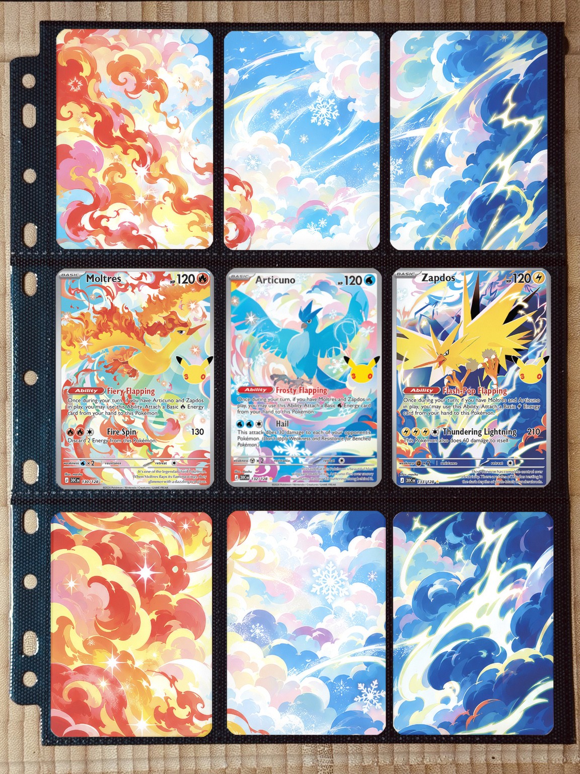 Pokémon Moltres Articuno Zapdos Connecting Art Binder Insert | 3x3 9-Pocket