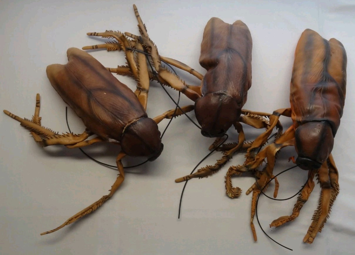 HUGE (3) Cockroach Props Soft Rubber Poseable VTG Halloween Advertising Bugs 