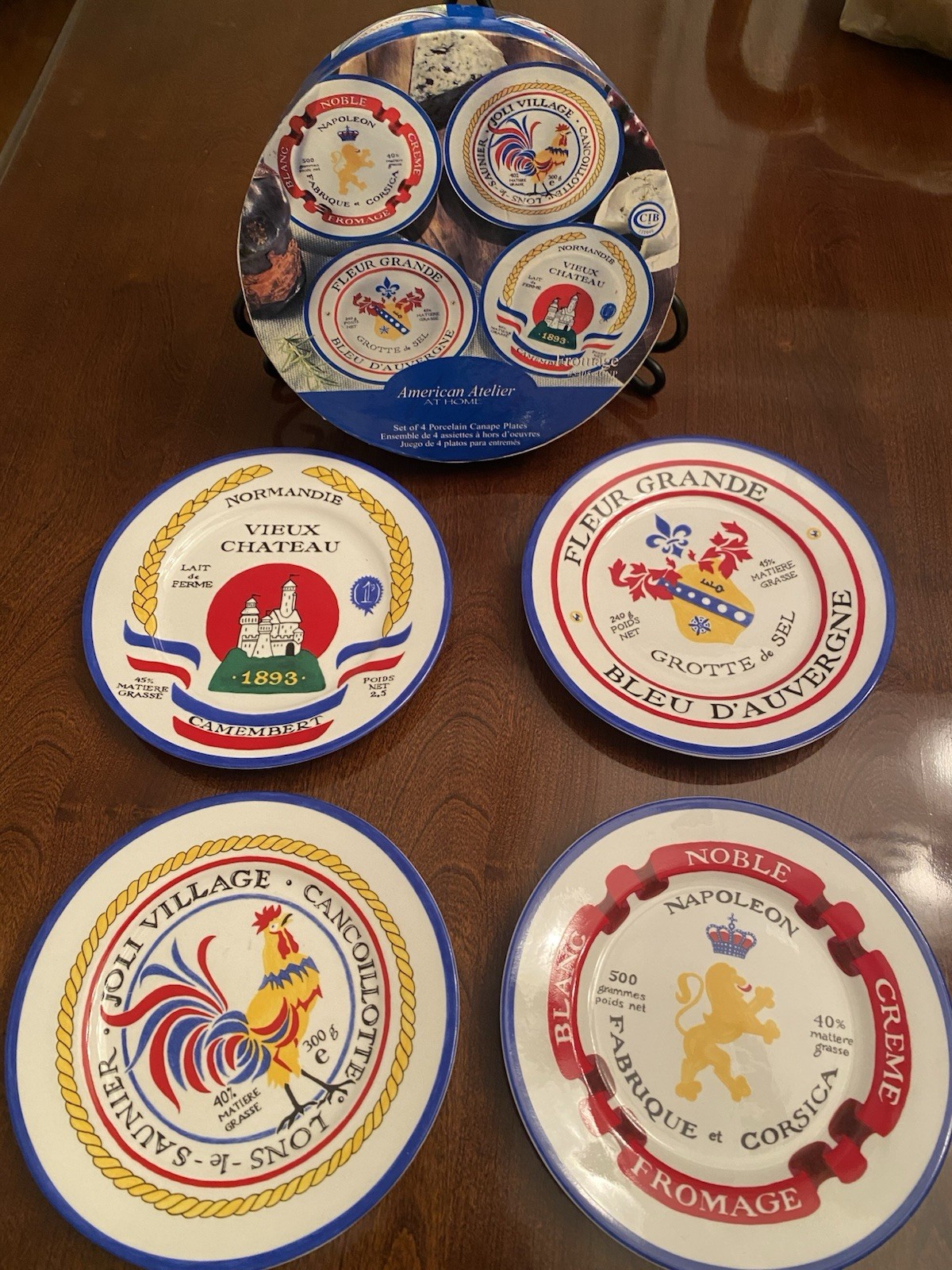 Four 6 1/2” American Atelier “At Home”Porcelain Canapé Plates In Original Box Four 6 1/2” American Atelier “At Home”Porcelain Canapé Plates In Original Box