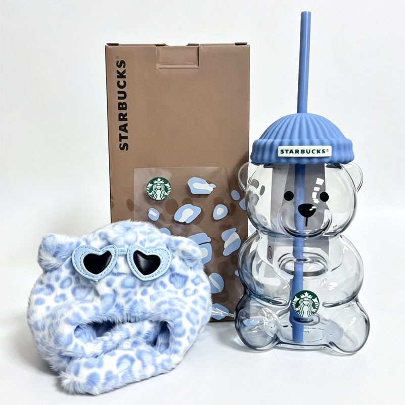 Starbucks China 2026 Light Blue Leopard-print 20oz Bear Glass Straw Cup Starbucks China 2026 Light Blue Leopard-print 20oz Bear Glass Straw Cup