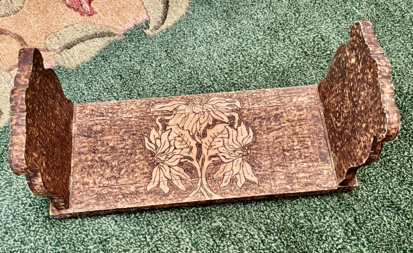 VTG Art Nouveau Hand Crafted Pyrography Wood Expanding Sliding Folding Bookends VTG Art Nouveau Hand Crafted Pyrography Wood Expanding Sliding Folding Bookends