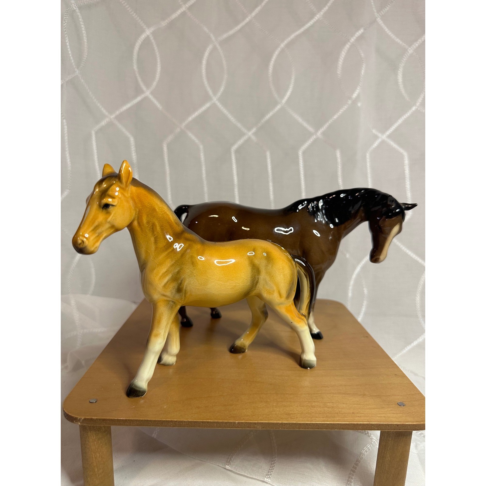 Vintage Ceramic Horse Figurines Set of 2 Glossy Glaze Equestrian Decor