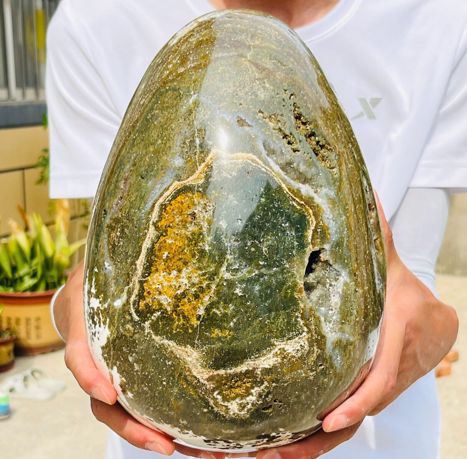 23.21LB Large Natural Ocean Jasper Egg With Druzy Quartz Crystal Reiki Healing 23.21LB Large Natural Ocean Jasper Egg With Druzy Quartz Crystal Reiki Healing
