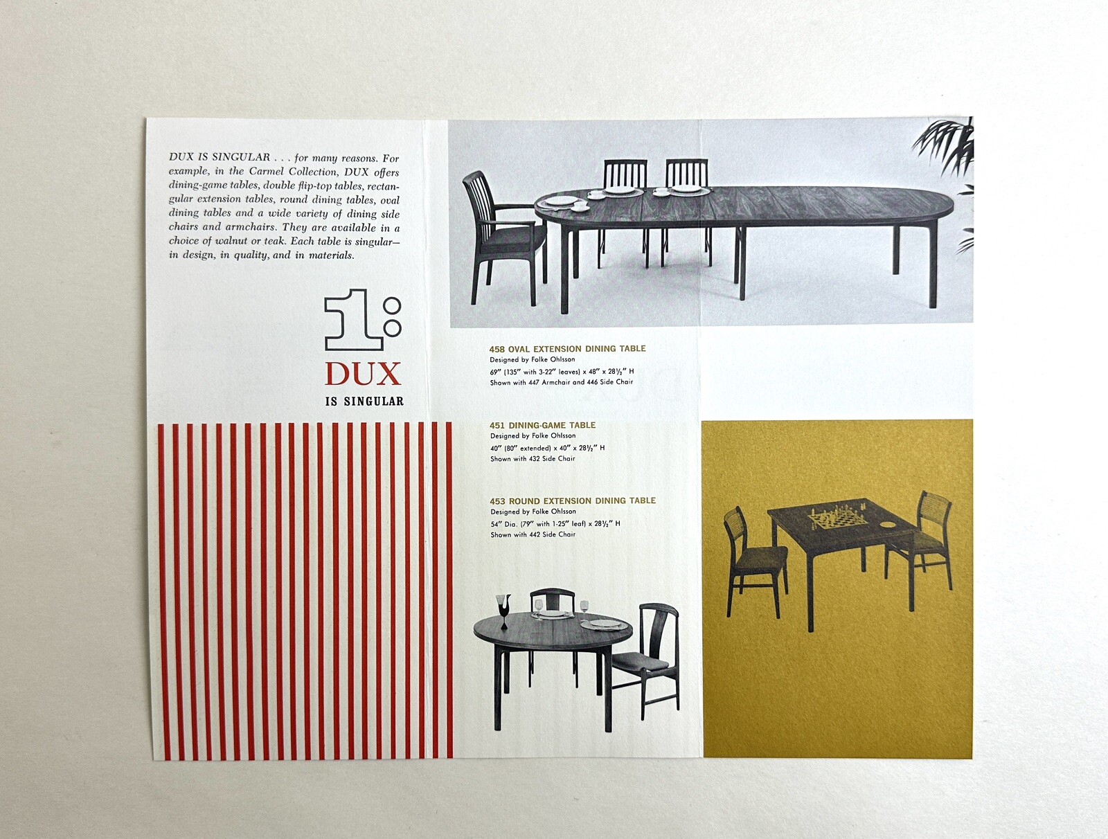 Vintage DUX Mid Century Modern Furniture trifold brochure, Tables, Folke Ohlsson