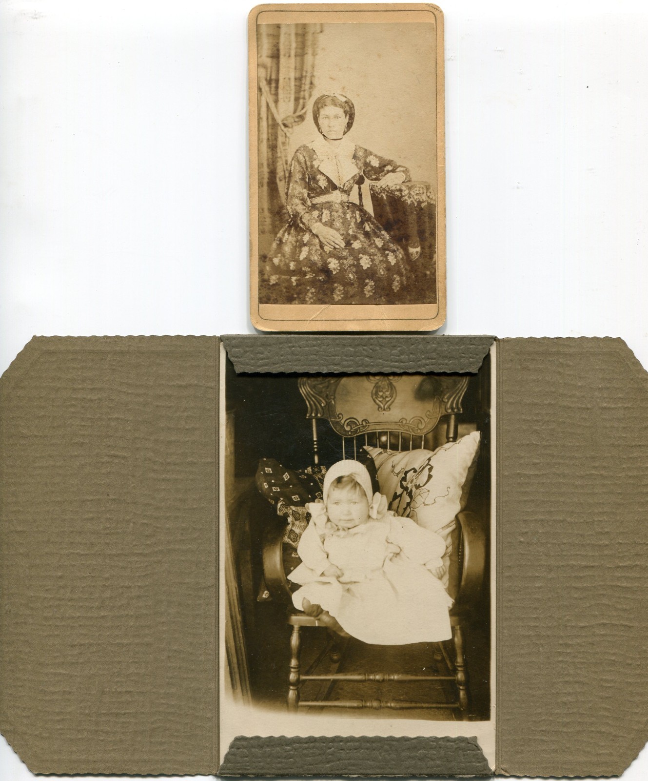 Two Vintage 1920 Photos : Woman and Baby in Chair Two Vintage 1920 Photos : Woman and Baby in Chair