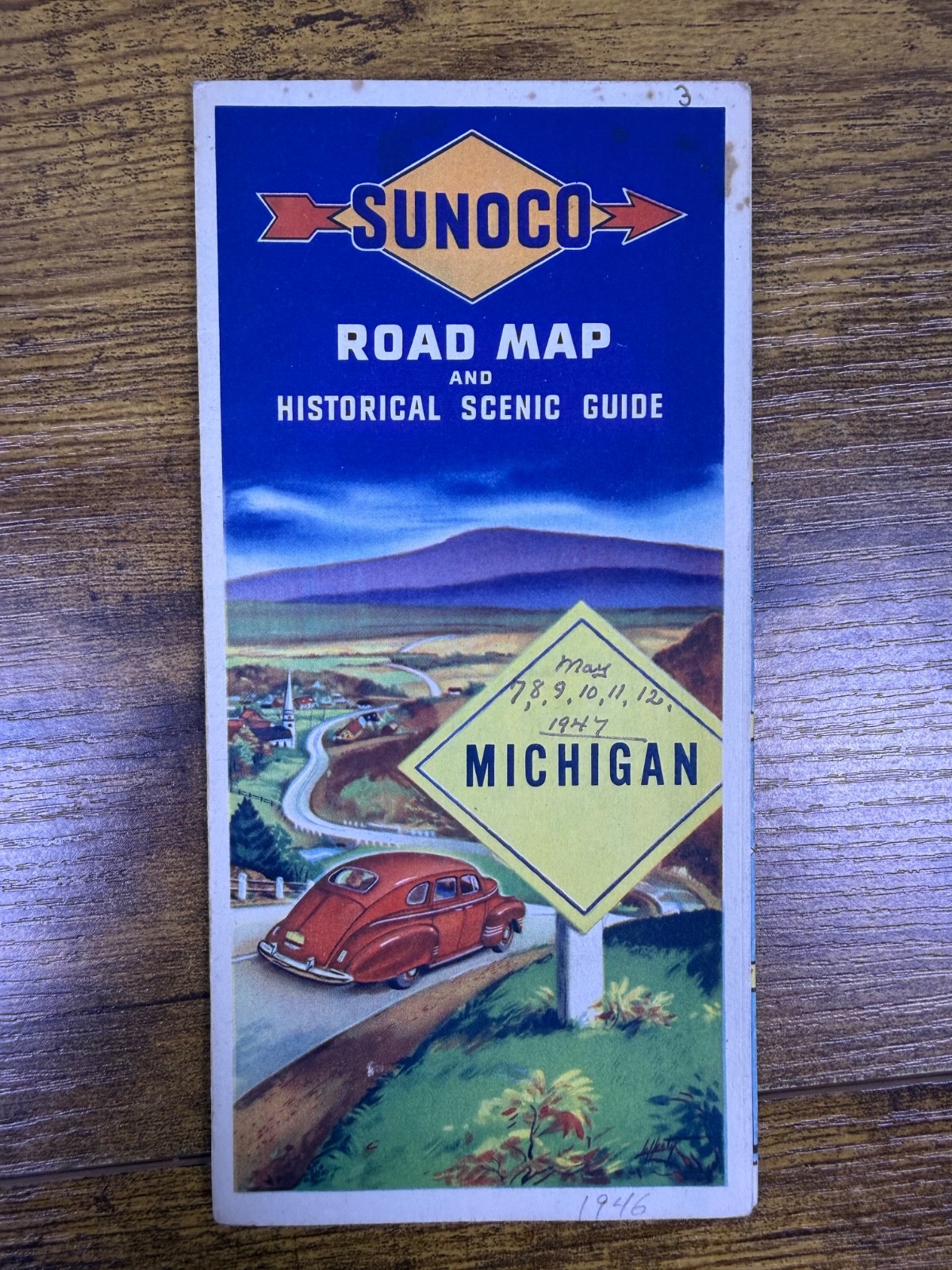 Sunoco Motor Oil Road Map & Historical Scenic Guide Michigan Foldout Map 1946