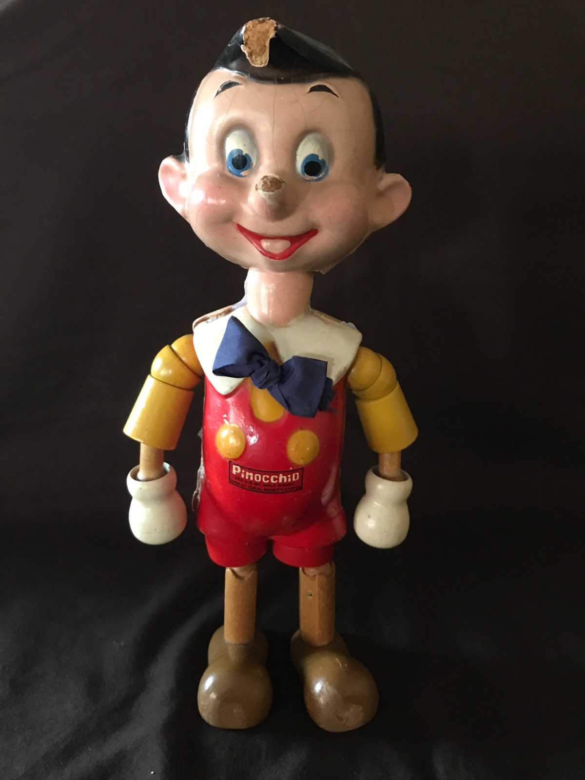 Vntg. 1930's Disney Pinoccio Doll-Jointed Wood & Composite-11 Inch-Ideal Toy Co.